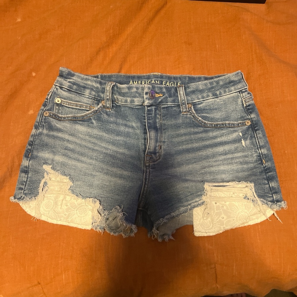 American Eagle Outfitters Light Blue Distressed Jean Shorts